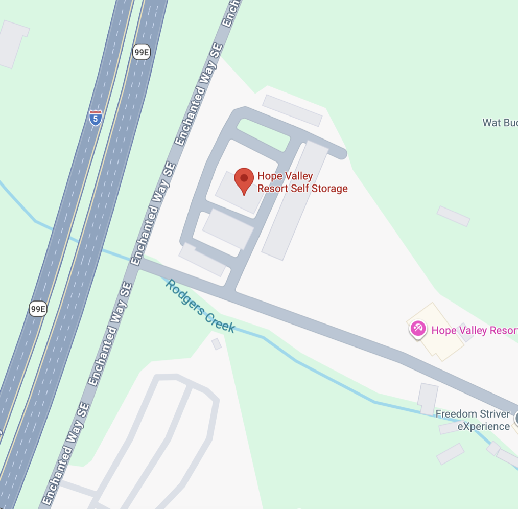 Map showing Hope Valley Self Storage just off Interstate 5 in Turner, Oregon.